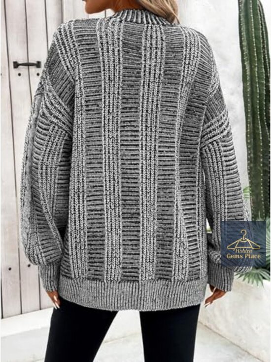 Oversized Cable Knit Cardigan Sweater Long Sleeve with Pockets - Picture 5 of 7